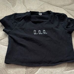 Garage Black Crop Top with Embroidered Design